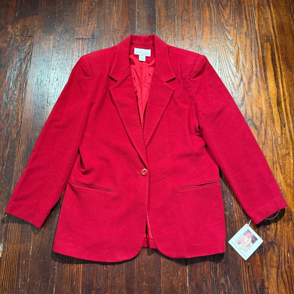 Vintage Precious Fibers Blazer Women L Red Wool Cashmere Blend Single Button NWT
